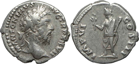 Roman coin of Marcus Aurelius AR silver denarius - IMP VI COS III