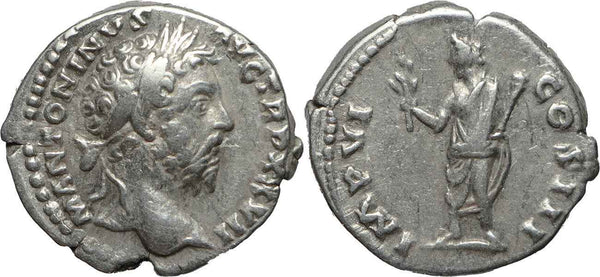 Roman coin of Marcus Aurelius AR silver denarius - IMP VI COS III