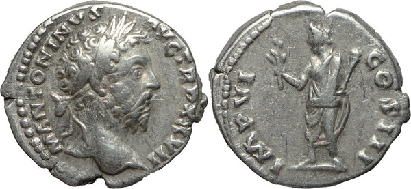 Roman coin of Marcus Aurelius AR silver denarius - IMP VI COS III