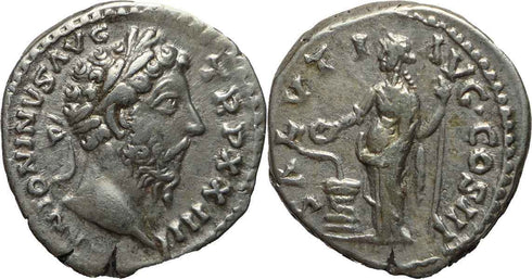 Roman coin of Marcus Aurelius AR silver denarius - SALVTI AVG COS III