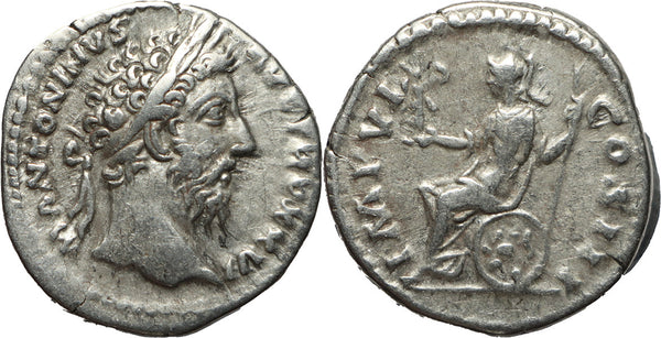 Roman coin of Marcus Aurelius AR silver denarius - IMP VI COS III