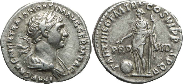 Roman silver denarius of the Emperor Trajan - Providentia