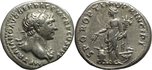 VF++ Ancient Roman silver drachm of the Emperor Trajan - Abundantia