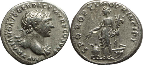 VF++ Ancient Roman silver drachm of the Emperor Trajan - Abundantia