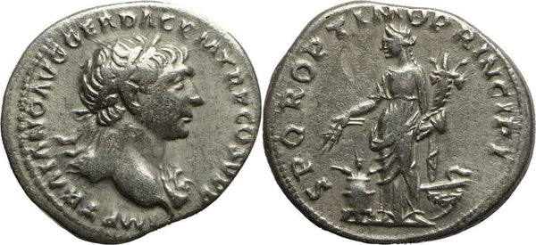 VF++ Ancient Roman silver drachm of the Emperor Trajan - Abundantia