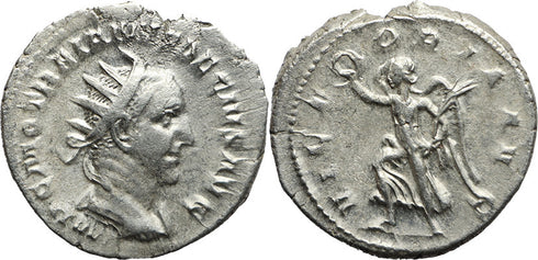 Roman silver coin of Trajan Decius - VICTORIA AVG