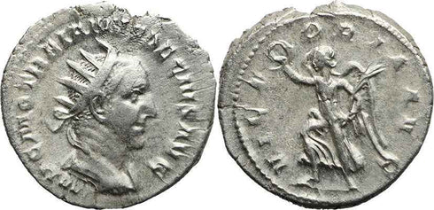 Roman silver coin of Trajan Decius - VICTORIA AVG