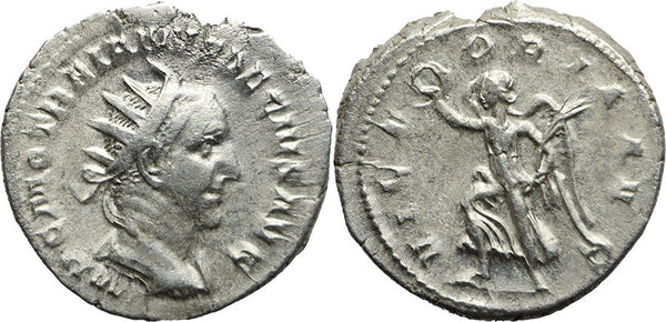 Roman silver coin of Trajan Decius - VICTORIA AVG