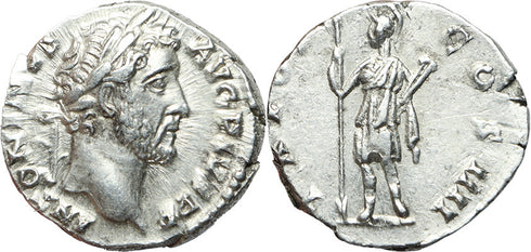 Roman silver denarius of Antoninus Pius- TR POT COS IIII