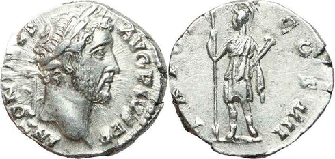Roman silver denarius of Antoninus Pius- TR POT COS IIII