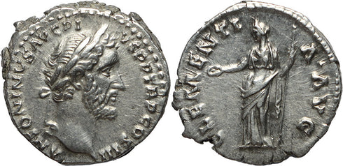 Roman silver denarius of Antoninus Pius - CLEMENTIA AVG