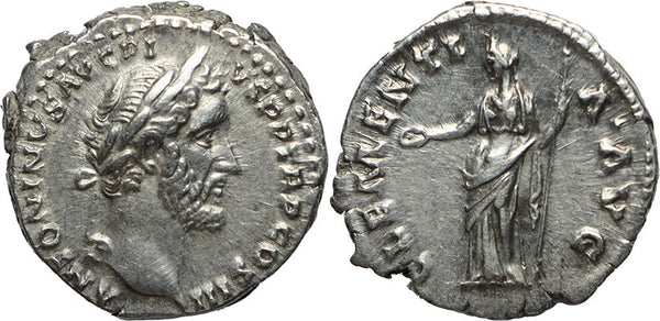 Roman silver denarius of Antoninus Pius - CLEMENTIA AVG