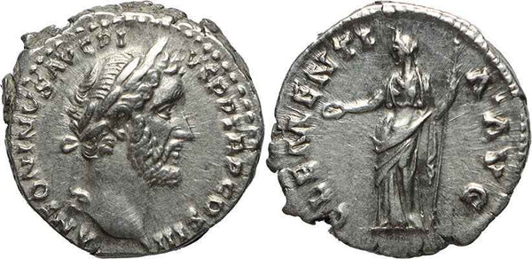 Roman silver denarius of Antoninus Pius - CLEMENTIA AVG