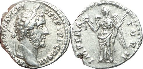 Roman silver denarius of Antoninus Pius - IMPERATOR II