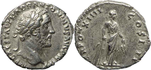 Roman silver denarius of Antoninus Pius - TR POT XIIII COS IIII
