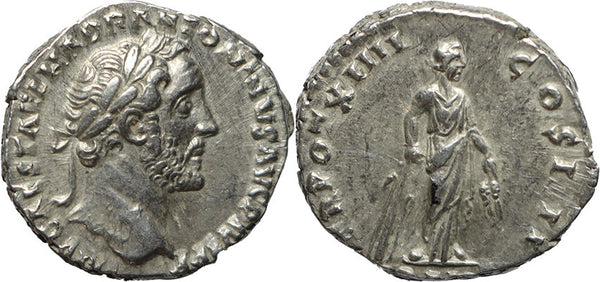 Roman silver denarius of Antoninus Pius - TR POT XIIII COS IIII