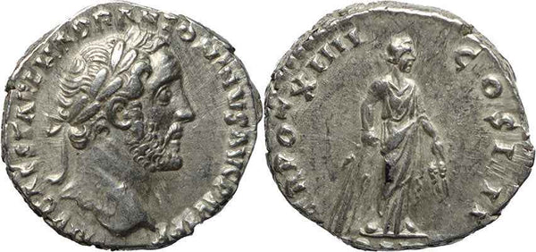 Roman silver denarius of Antoninus Pius - TR POT XIIII COS IIII