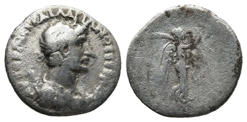 Ancient Roman silver coin of the Emperor Hadrian minted in Caesaria, Cappadocia