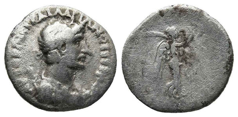 Ancient Roman silver coin of the Emperor Hadrian minted in Caesaria, Cappadocia