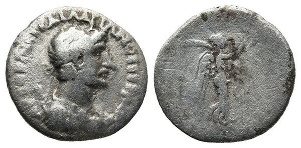 Ancient Roman silver coin of the Emperor Hadrian minted in Caesaria, Cappadocia