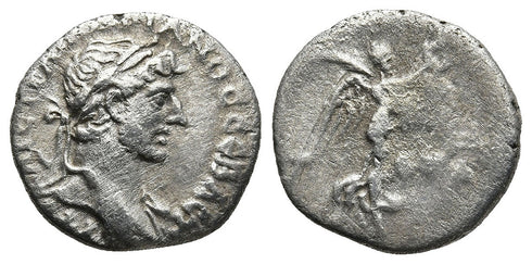 Ancient Roman silver coin of the Emperor Hadrian minted in Caesaria, Cappadocia