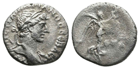 Ancient Roman silver coin of the Emperor Hadrian minted in Caesaria, Cappadocia