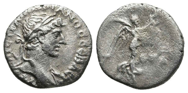Ancient Roman silver coin of the Emperor Hadrian minted in Caesaria, Cappadocia
