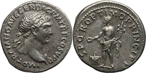 Ancient Roman silver coin of Trajan - SPQR OPTIMO PRINCIPI