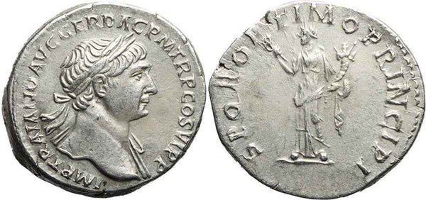 Ancient Roman silver coin of Trajan - SPQR OPTIMO PRINCIPI