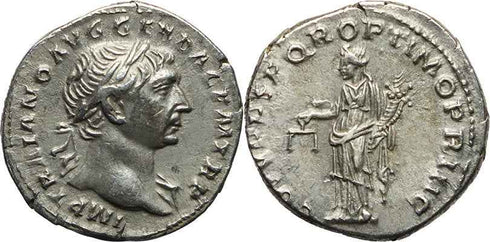 Ancient Roman silver coin of Trajan - COS V PP SPQR OPTIMO PRINC