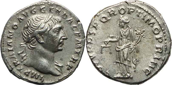 Ancient Roman silver coin of Trajan - COS V PP SPQR OPTIMO PRINC