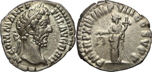 Roman coin of Commodus AR silver denarius - P M TR P XIII IMP VIII COS V P P