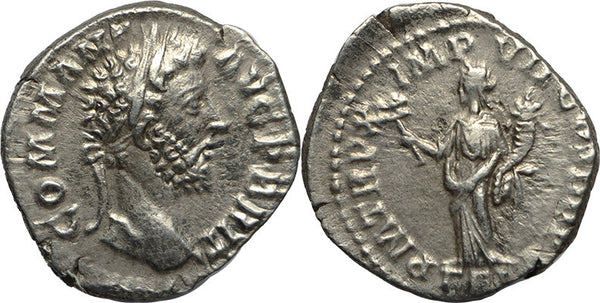 Roman coin of Commodus AR silver denarius - PM TR P X IMP VII COS IIII P P