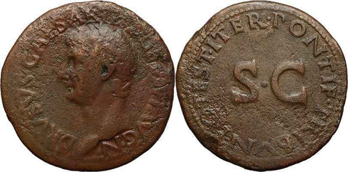 Ancient Roman coin of Drusus as Caesar