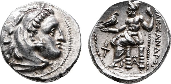 Ancient Greek silver coin of Alexander III 'The Great' 323-319 BC.