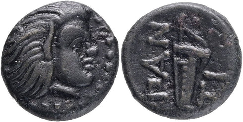 Ancient Greek coin from Pantikapaion, Cimmerian Bosporos - Satyr and Bow 310-304/3 BC