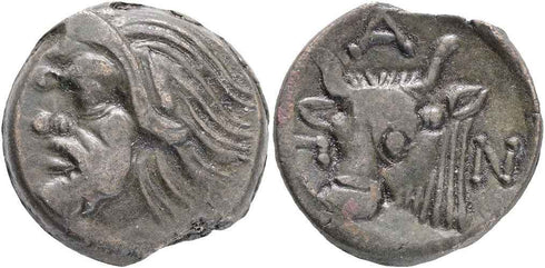 Ancient Greek coin from Pantikapaion, Cimmerian Bosporos - Satyr and Bull 325-310 BC