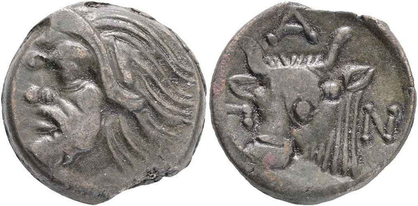 Ancient Greek coin from Pantikapaion, Cimmerian Bosporos - Satyr and Bull 325-310 BC
