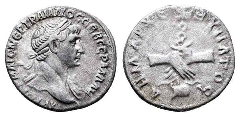 Ancient Roman coin of Trajan minted in Caesaria, Cappadocia