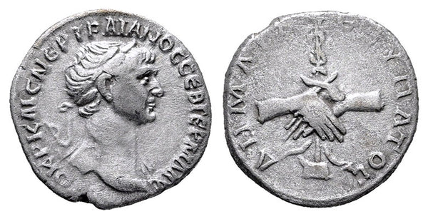 Ancient Roman silver coin of Trajan minted in Caesaria, Cappadocia
