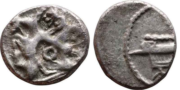 Ancient Phoenician silver coin 4th century BC - King fighting Lion