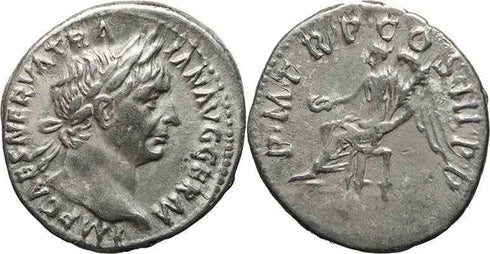 Roman silver coin of the Emperor Trajan - PM TRP COS III PP