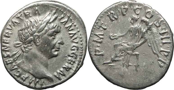 Roman silver coin of the Emperor Trajan - PM TRP COS III PP