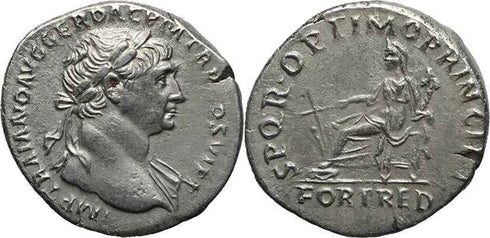 Roman silver coin of the Emperor Trajan - SPQR OPTIMO PRINCIPI - FORTRED