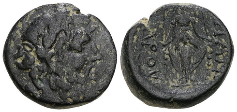 Ancient Greek coin of Phrygia, Apameia - Zeus and Athena