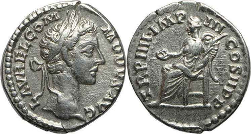Roman coin of Commodus AR silver denarius - TR P IIII IMP III COS II P P