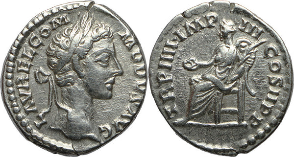 Roman coin of Commodus AR silver denarius - TR P IIII IMP III COS II P P