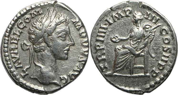 Roman coin of Commodus AR silver denarius - TR P IIII IMP III COS II P P