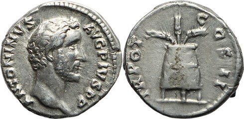 Ancient Roman silver denarius of the Emperor Antoninus Pius- TR POT COS II