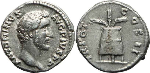 Ancient Roman silver denarius of the Emperor Antoninus Pius- TR POT COS II